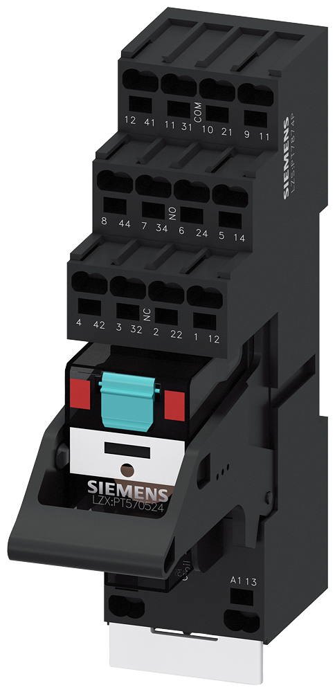 SIEMENS LZS:PT5D5R24 Plug-in relay complete unit 24 V AC, 4 change-over contacts LED module red base