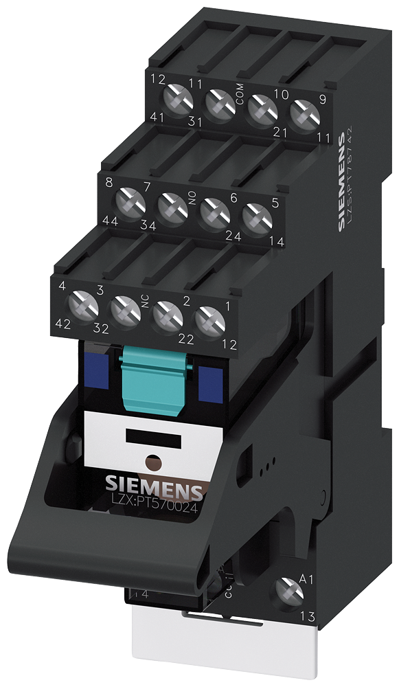 SIEMENS LZS:PT5B5L24 Plug-in relay complete unit 24 V DC, 4 change-over contacts LED module red base