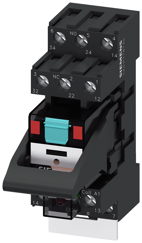 SIEMENS LZS:PT3A5R24 Plug-in relay complete unit 24 V AC, 3 change-over contacts LED module red standard plug-in base