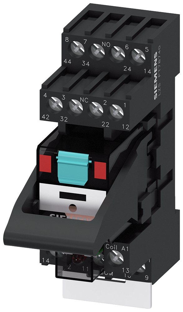 SIEMENS LZS:PT5A5R24 Plug-in relay complete unit 24 V AC, 4 change-over contacts LED module red standard plug-in base