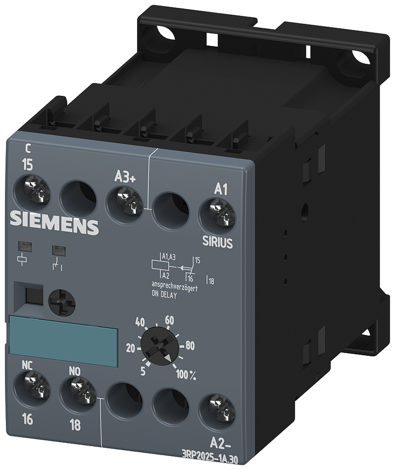 SIEMENS 3RP2025-1AQ30 Timing relay, electronic, ON-delay 1 CO, 24 V AC/DC, 100-127 V AC