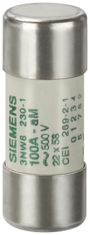 SIEMENS 3NW8222-1 SENTRON, cylindrical fuse, 22 x 58 mm, 63 A, aM, Un AC: 500 V