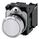 Siemens Pushbutton, white, flat, screw terminal, 22 mm