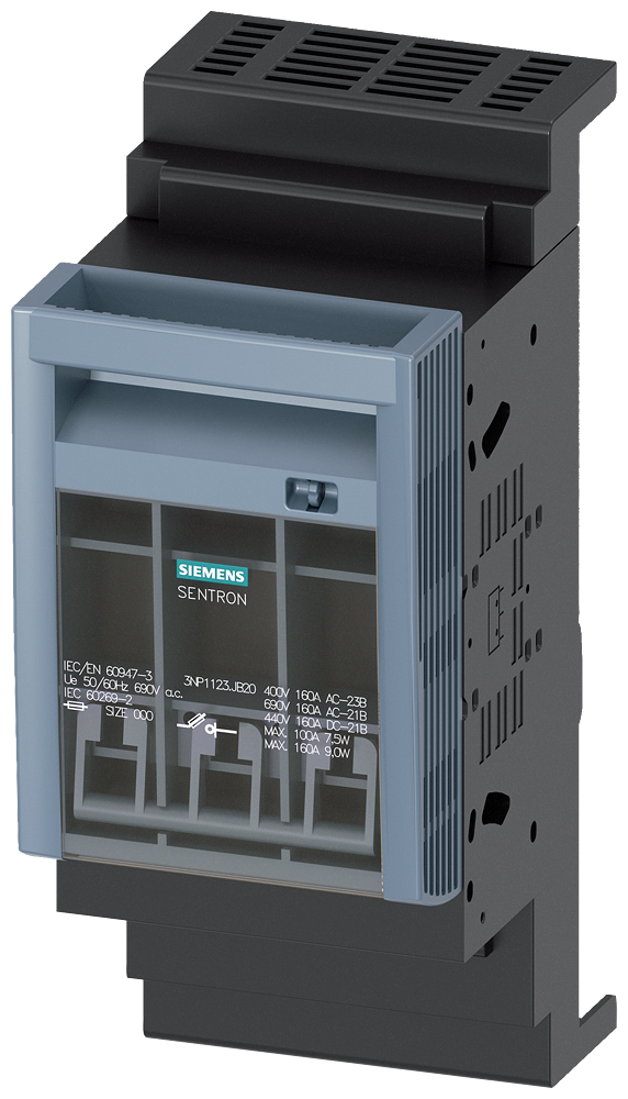 SIEMENS 3NP11231JB20 SENTRON, 3NP1 fuse switch disconnector, 3-pole, NH000, 160 A