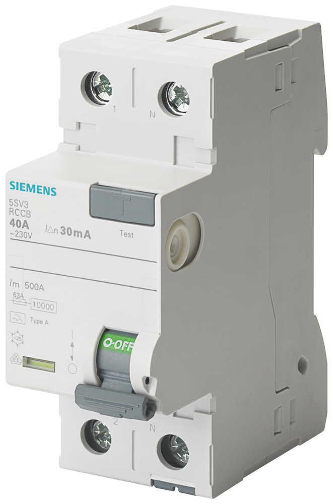 SIEMENS 5SV3316-6 RCCB, 2-pole, type A, In: 63 A, 30 mA, Un AC: 230 V