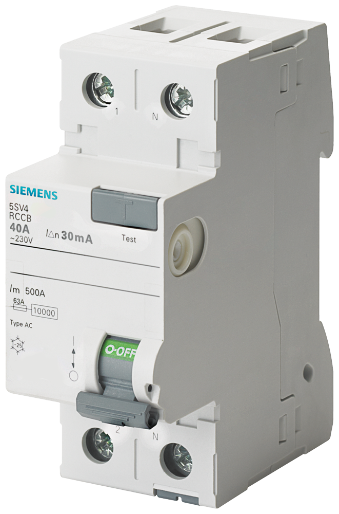 SIEMENS 5SV4314-0 RCCB, 2-pole, type AC, In: 40 A, 30 mA, Un AC: 230 V