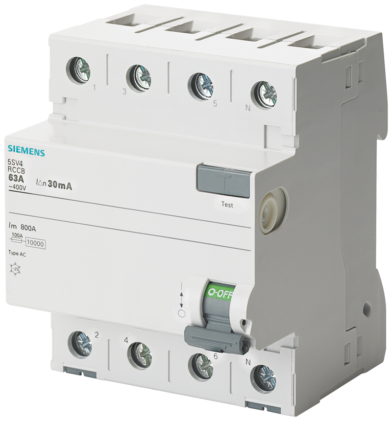 SIEMENS 5SV4344-0 RCCB, 4-pole, type AC, In: 40 A, 30 mA, Un AC: 400 V