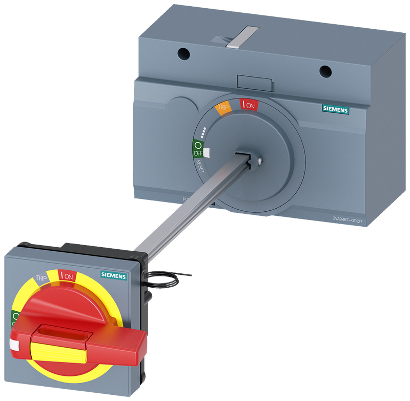 SIEMENS 3VA9467-0FK27 Door-coupling rotary operating mechanism EMERGENCY OFF, IEC IP65 with door interlock, illumination kit