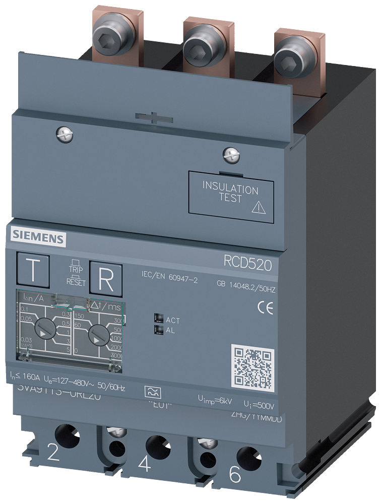 SIEMENS 3VA91130RL20 Residual current device RCD520 basic RCD type A mounted below