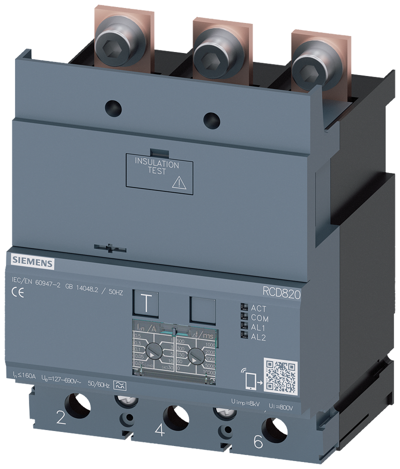 SIEMENS 3VA91230RL30 Residual current device RCD820 advanced RCD type A mounted below