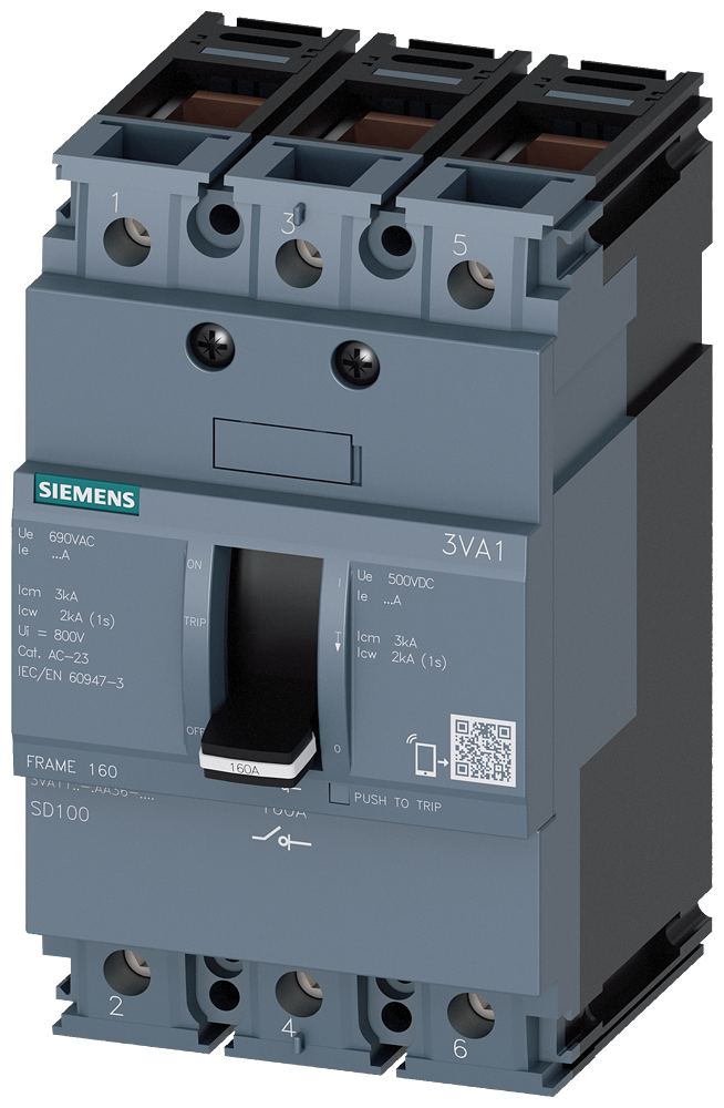 SIEMENS 3VA1110-1AA36-0AA0 Switch disconnector 3VA1 IEC frame 160 3-pole SD100, In=100 A without overload protection