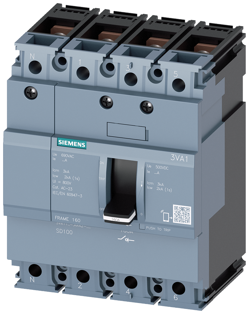 SIEMENS 3VA1116-1AA42-0AA0 Switch disconnector 3VA1 IEC frame 160 4-pole SD100, In=160 A without overload protection