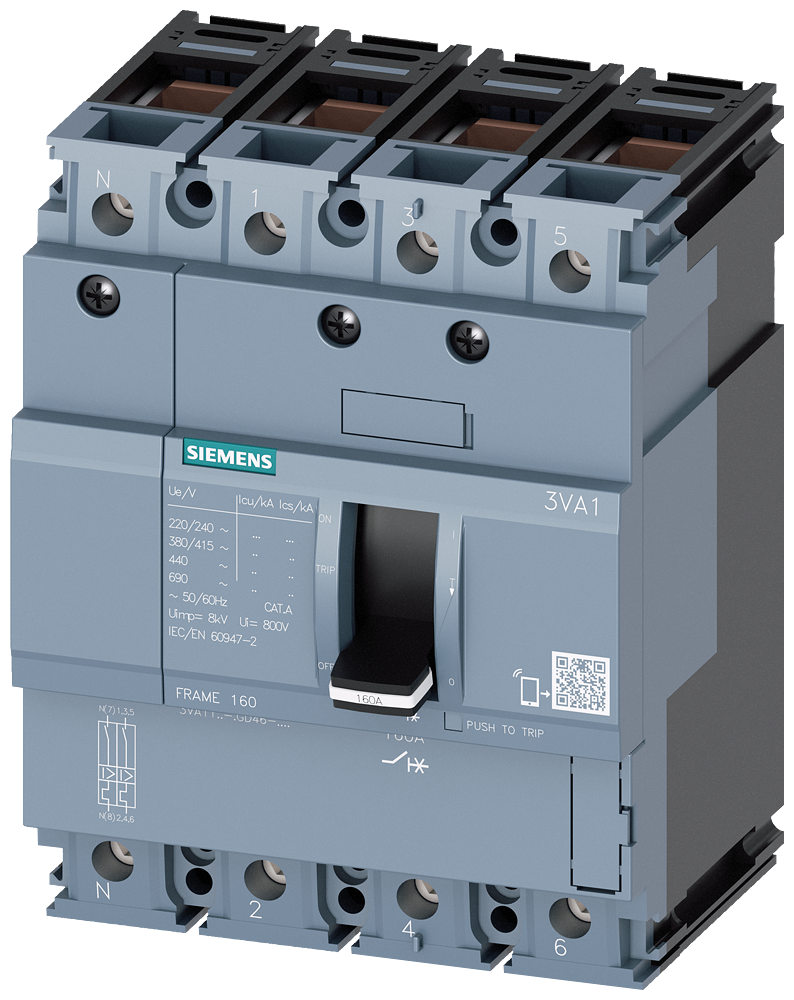 SIEMENS 3VA1140-3GD46-0AA0 Circuit breaker 3VA1 IEC frame 160 breaking capacity class N Icu=25 kA @ 415 V