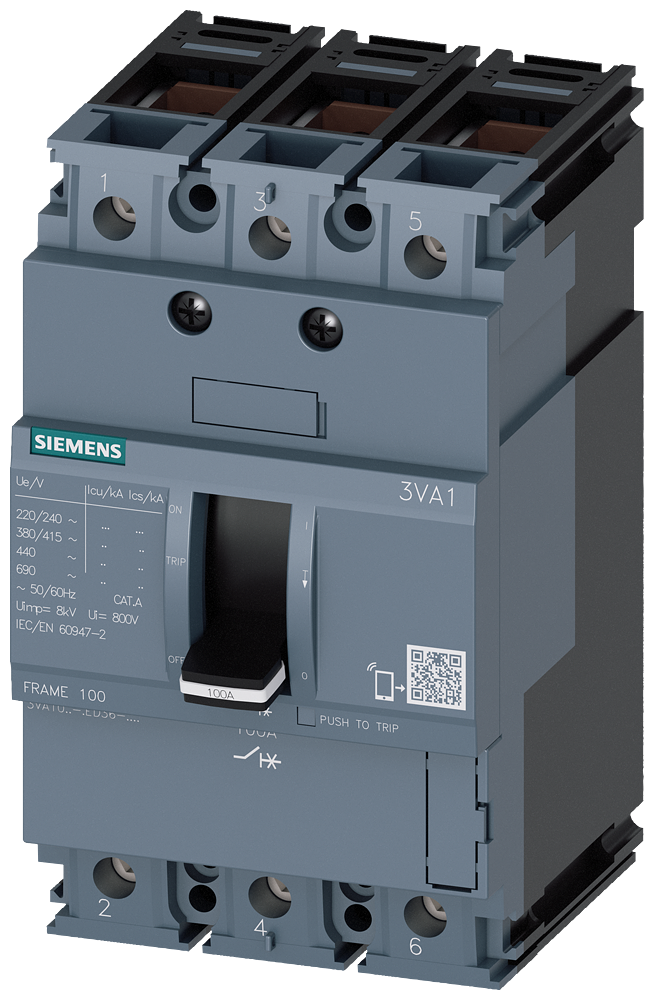 SIEMENS 3VA1010-2ED36-0AA0 Circuit breaker 3VA1 IEC frame 100 breaking capacity class B Icu=16 kA @ 415 V
