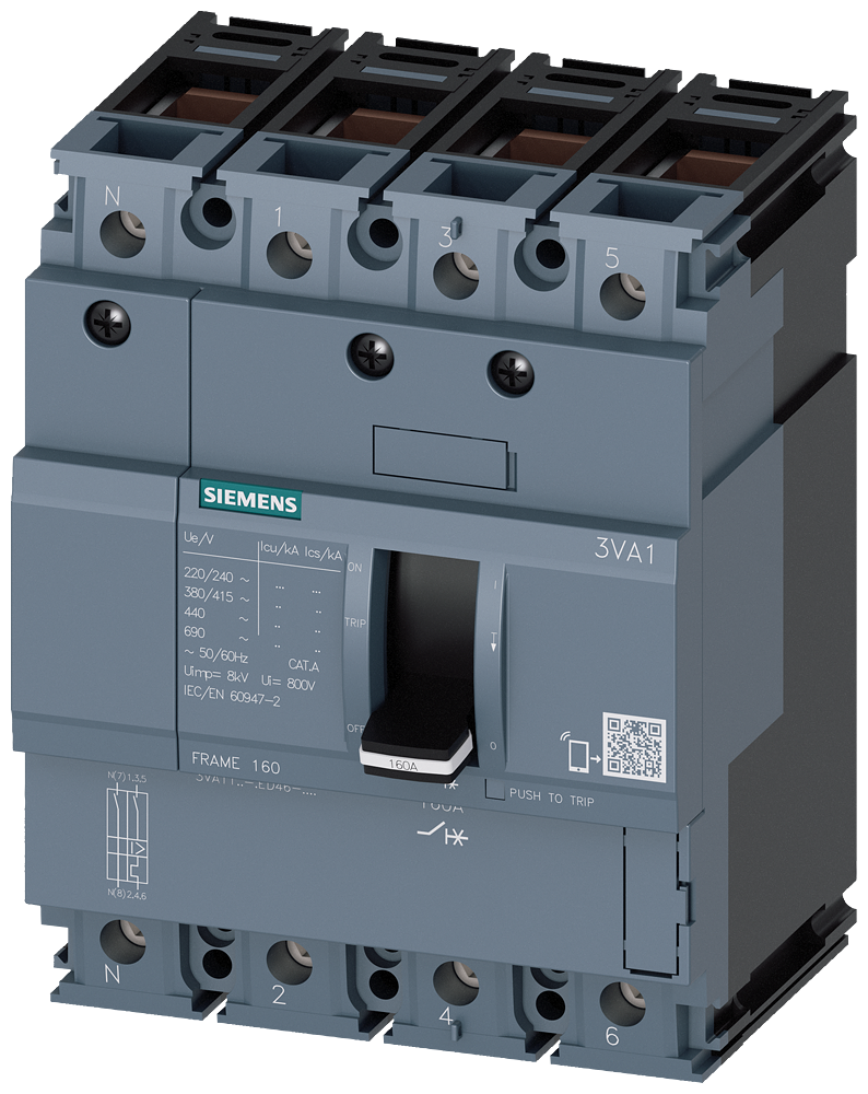 SIEMENS 3VA1150-4ED46-0AA0 Circuit breaker 3VA1 IEC frame 160 breaking capacity class S Icu=36 kA @ 415 V
