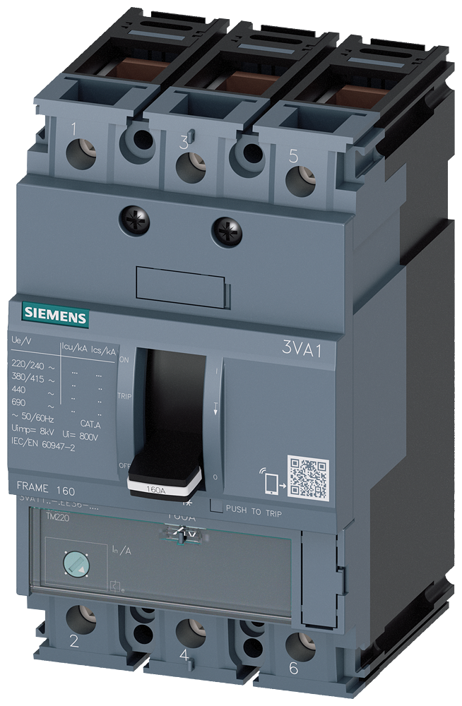 SIEMENS 3VA1163-5EE36-0AA0 Circuit breaker 3VA1 IEC frame 160 breaking capacity class M Icu=55 kA @ 415 V