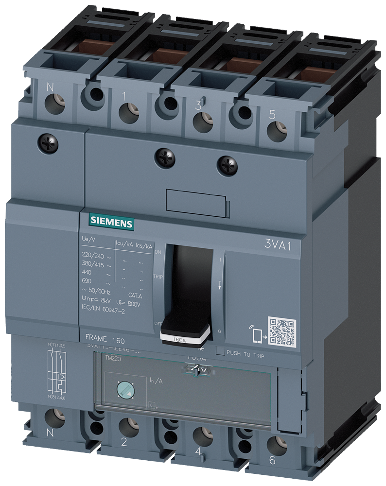 SIEMENS 3VA1140-3EE46-0AA0 Circuit breaker 3VA1 IEC frame 160 breaking capacity class N Icu=25 kA @ 415 V