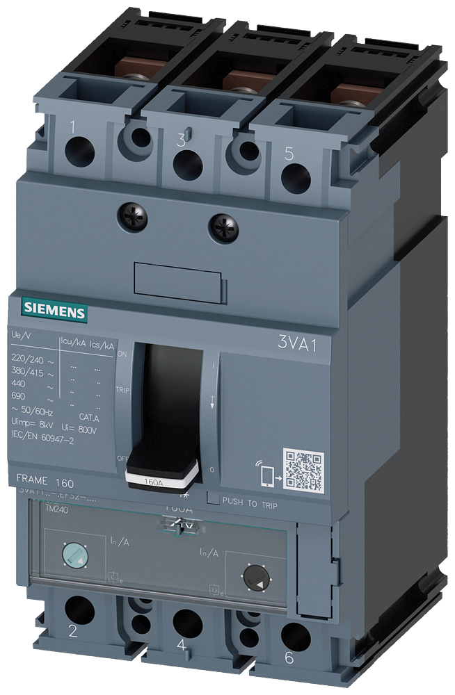 SIEMENS 3VA1196-5EF32-0AA0 Circuit breaker 3VA1 IEC frame 160 breaking capacity class M Icu=55 kA @ 415 V