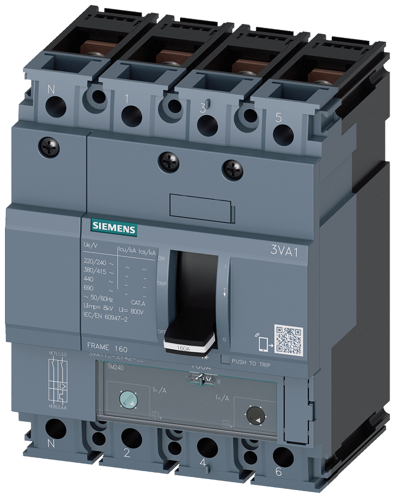 SIEMENS 3VA1163-4EF42-0AA0 Circuit breaker 3VA1 IEC frame 160 breaking capacity class S Icu=36 kA @ 415 V