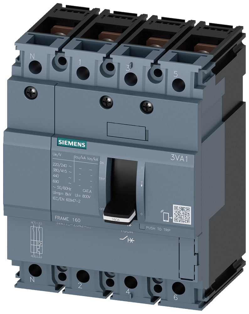 SIEMENS 3VA1116-3ED42-0AA0 Circuit breaker 3VA1 IEC frame 160 breaking capacity class N Icu=25 kA @ 415 V