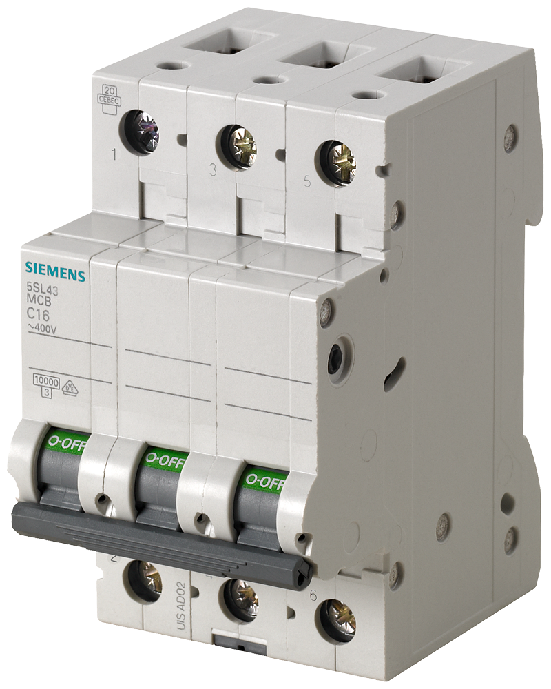 SIEMENS 5SL4306-7 Miniature circuit breaker 400 V 10 kA, 3-pole, C, 6 A