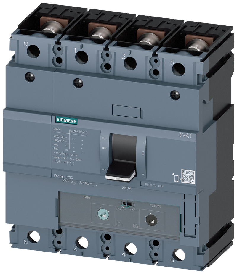 SIEMENS 3VA1225-5EF42-0AA0 Circuit breaker 3VA1 IEC frame 250 breaking capacity class M Icu=55 kA @ 415 V