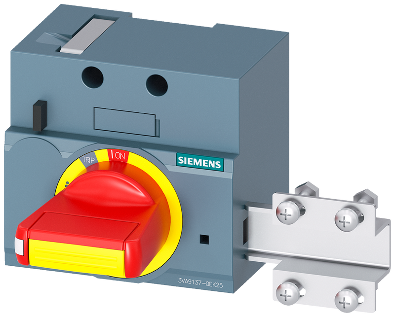 SIEMENS 3VA9137-0EK25 Front mounted rotary operator EMERG. OFF with door interlocking IEC IP30/40 for 3VA5 125