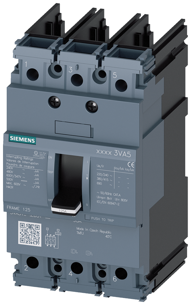 SIEMENS 3VA5140-4ED31-0AA0 Circuit breaker 3VA5 UL frame 125 breaking capacity class S 25 kA @ 480 V 3-pole