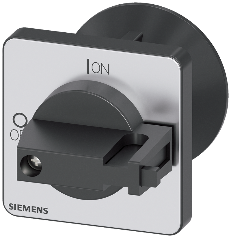 SIEMENS 3LD9343-4C selector switch, black 48x48 mm Front plate mounting Central hole mounting 22.5mm with coupling part for shaft 6x6 mm, accessory for Load disconnec...