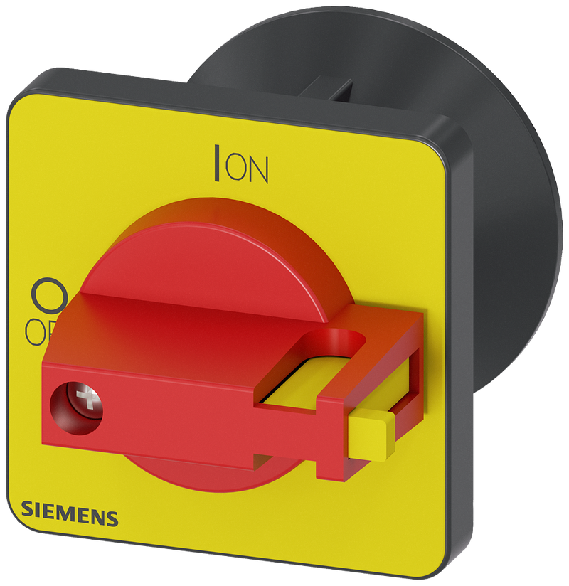SIEMENS 3LD9343-5C selector switch, red / yellow 48x48 mm Front plate mounting Central hole mounting 22.5mm with coupling part for shaft 6x6 mm, accessory for Load di...