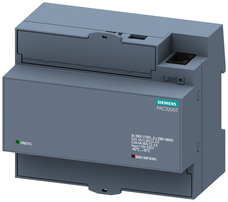 SIEMENS 7KM32000CA011AA0 SENTRON 7KM PAC3200T power monitoring device, DIN rail, 400/230 V, 5 A, 110-250 V AC/DC, Modbus TCP, without display
