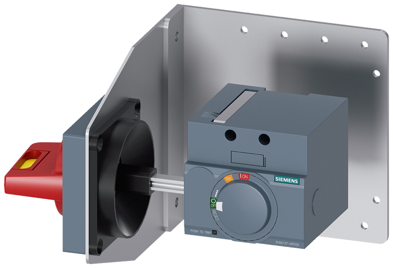 SIEMENS 3VA9137-0PK55 Side wall mounted rotary operator EMERG. OFF IEC IP65 with mounting bracket for 3VA5 125