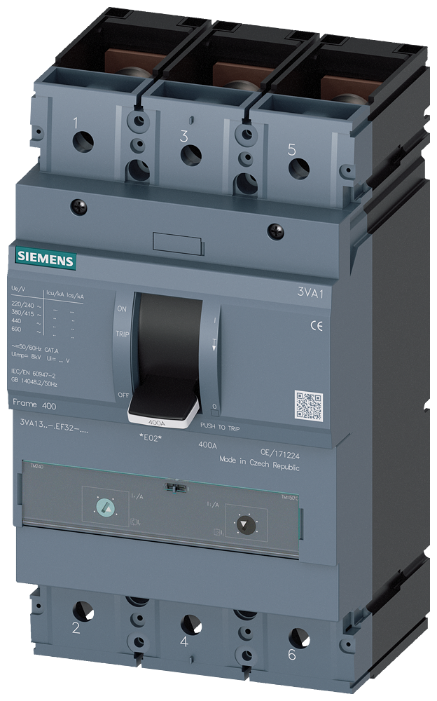 SIEMENS 3VA1332-7EF32-0AA0 Circuit breaker 3VA1 IEC frame 400 breaking capacity class C Icu=110 kA @ 415 V