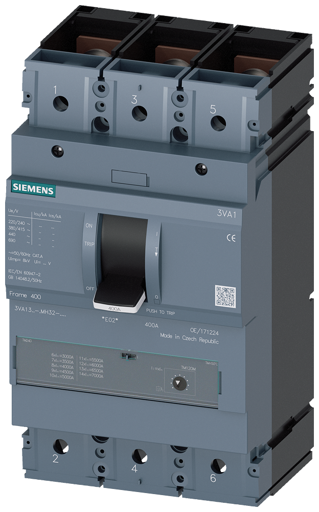 SIEMENS 3VA1325-7MH32-0AA0 Circuit breaker 3VA1 IEC frame 400 breaking capacity class C Icu=110 kA @ 415 V