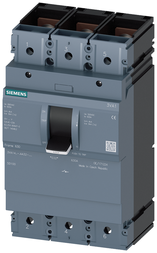 SIEMENS 3VA1463-1AA32-0AA0 Switch disconnector 3VA1 IEC frame 630 3-pole SD100, In=630 A without overload protection