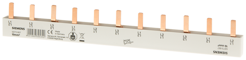 SIEMENS 5ST3667 Pin busbar, 10 mm2, connection: 3-phase/+ 8x phase finger-safe