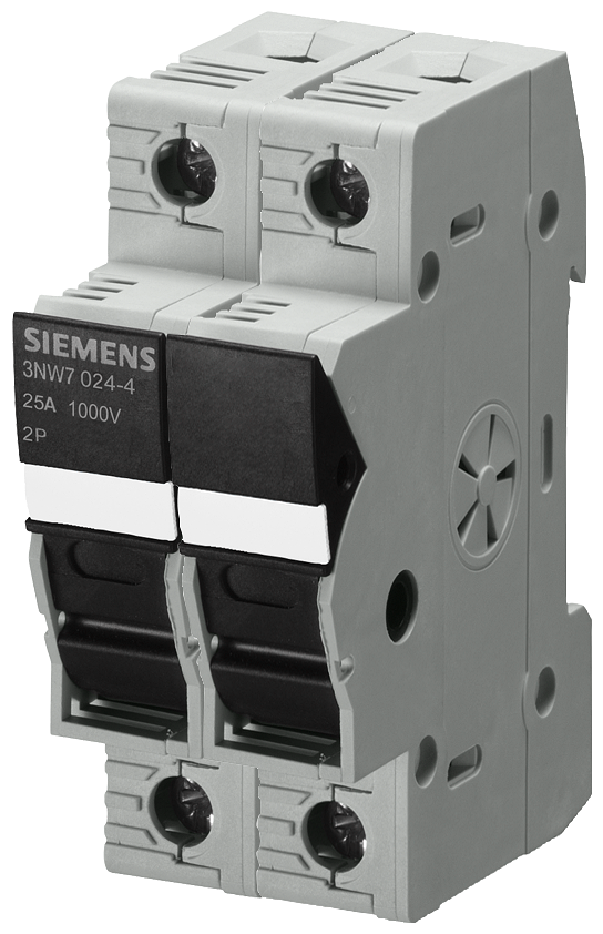 SIEMENS 3NW7024-4 SENTRON, cylindrical fuse holder, 10x38 mm, 2-pole, In: 25 A, Ue DC: 1000 V