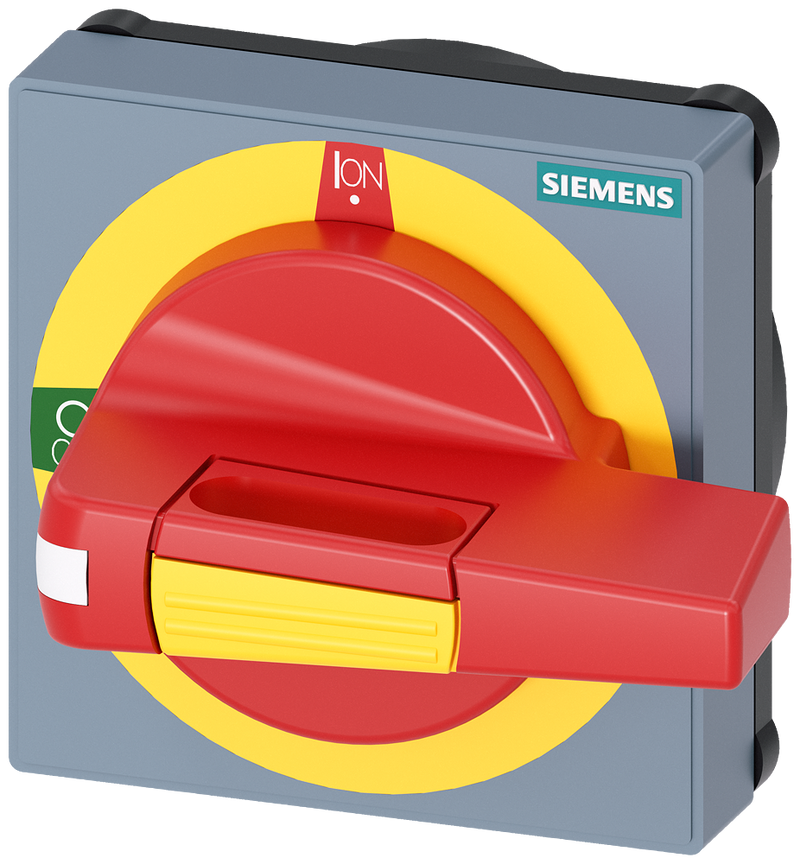 SIEMENS 8UD17312AD05 Handle with masking plate EMERGENCY OFF, size 75x 75, for shaft 8x 8, 0-I