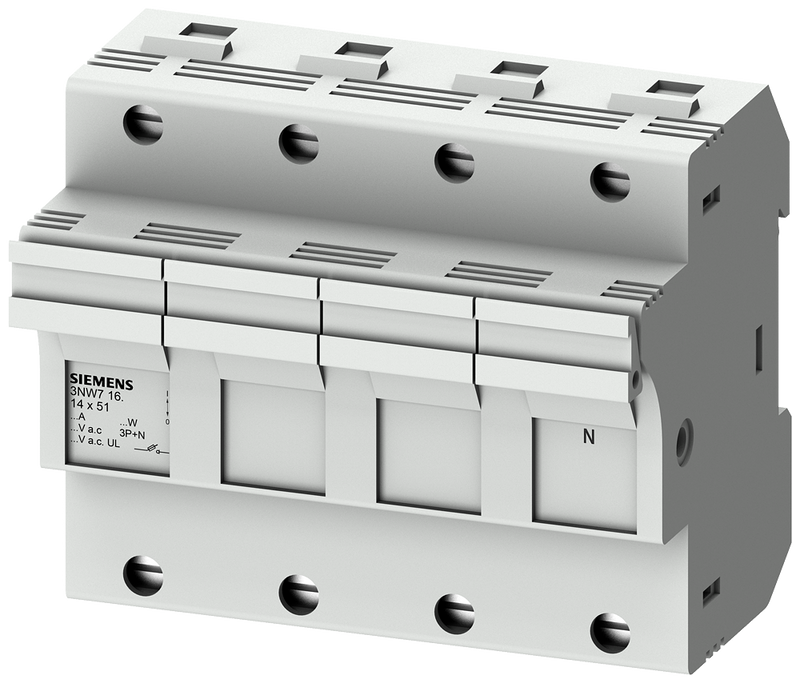 SIEMENS 3NW7162 SENTRON, cylindrical fuse holder, 14x51 mm, 3-pole+N, In: 50 A, Un AC: 690 V, LED