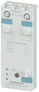 SIEMENS 3RK1107-1BQ40-0AA3 AS-i compact module, IP67 analog, 2 AQ, number format S7, 2x1 output (M12), 4-20 mA