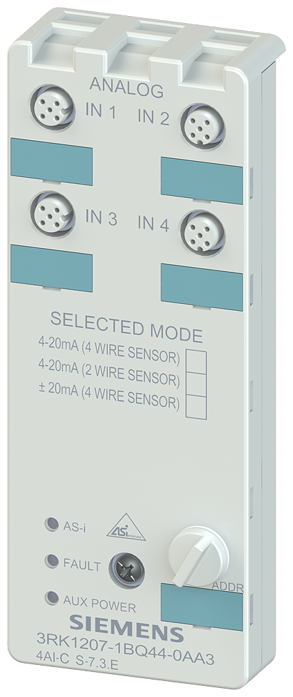 SIEMENS 3RK1207-1BQ44-0AA3 AS-i compact module, IP67 analog, 4 AI 4x inputs (M12), 4-20 mA for 4-wire sensors