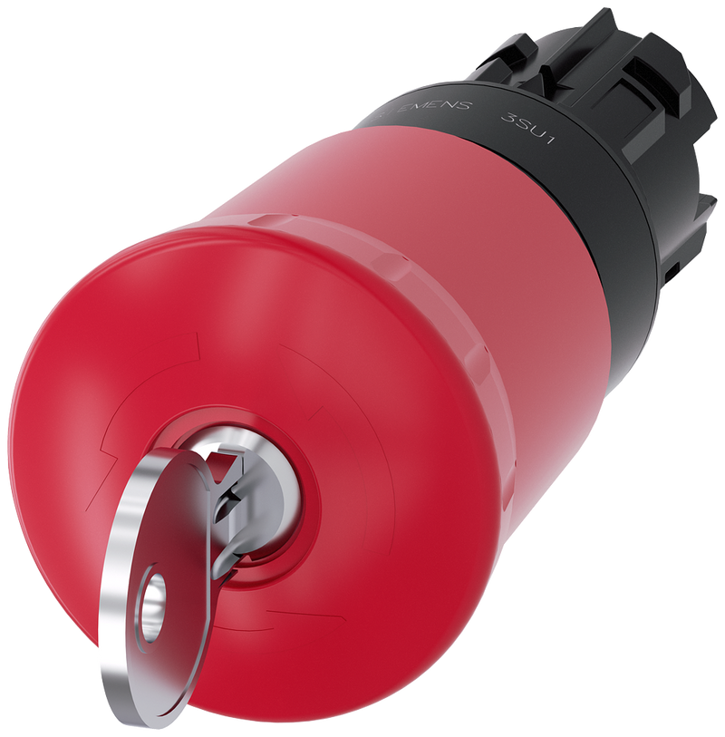 SIEMENS 3SU1000-1HT20-0AA0 Emergency stop mushroom pushbutton, 22 mm, round, plastic, red, with Siemens lock