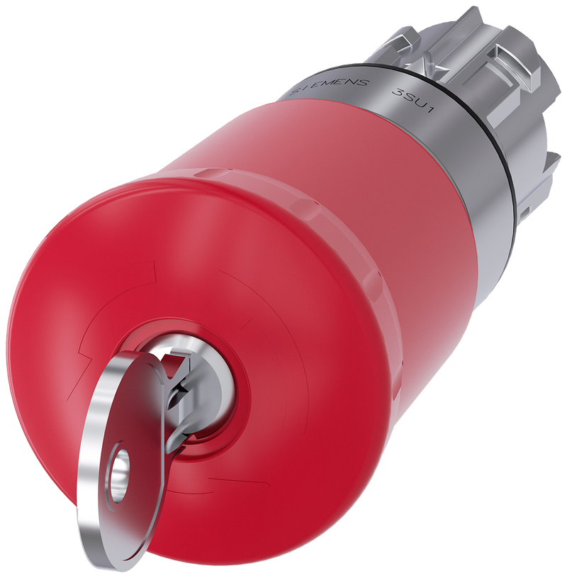 SIEMENS 3SU1050-1HR20-0AA0 Emergency stop mushroom pushbutton, 22 mm, round, metal, shiny, red, with Siemens lock