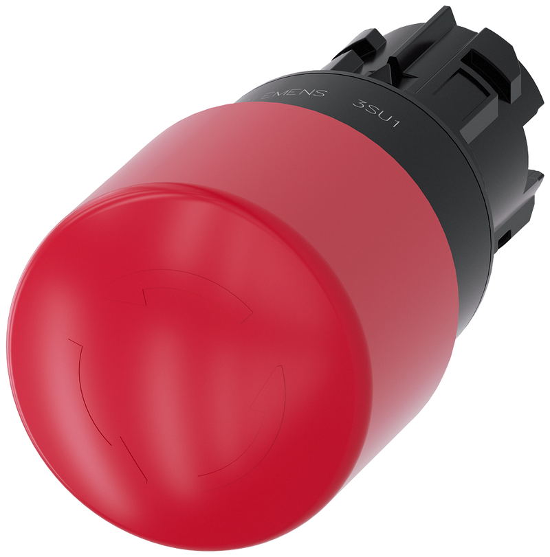 SIEMENS 3SU1000-1GB20-0AA0 Emergency stop mushroom pushbutton, 22 mm, round, plastic, red, 30 mm, rotate-to-unlatch mechanism