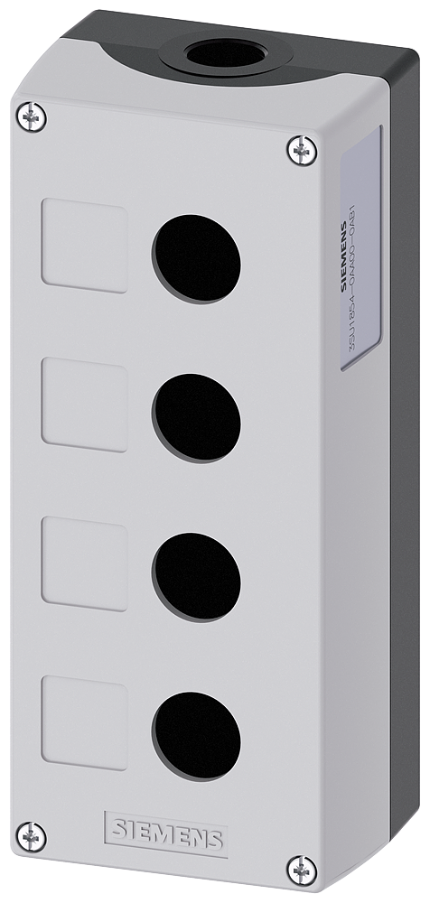 SIEMENS 3SU1854-0AA00-0AB1 Enclosure for command devices, 22 mm, round, metal, gray, 4 command points