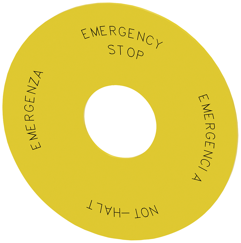 Siemens 3SU1900-0BC31-0NB0 Backing plate round, for EMERGENCY STOP mushroom-type actuator, yellow, self-adhesive, outer diameter 75 mm, inside diameter 23 mm, with inscription: NOT-HALT, EMERGENCY STOP, EMERGENZA, EMERGENCIA 4 languages: DE,EN,IT,SP