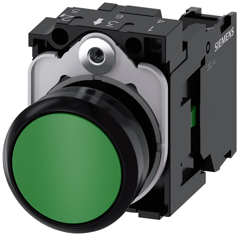 SIEMENS 3SU1100-0AB40-1BA0 Pushbutton, 22 mm, round, plastic, green, button, 1 NO