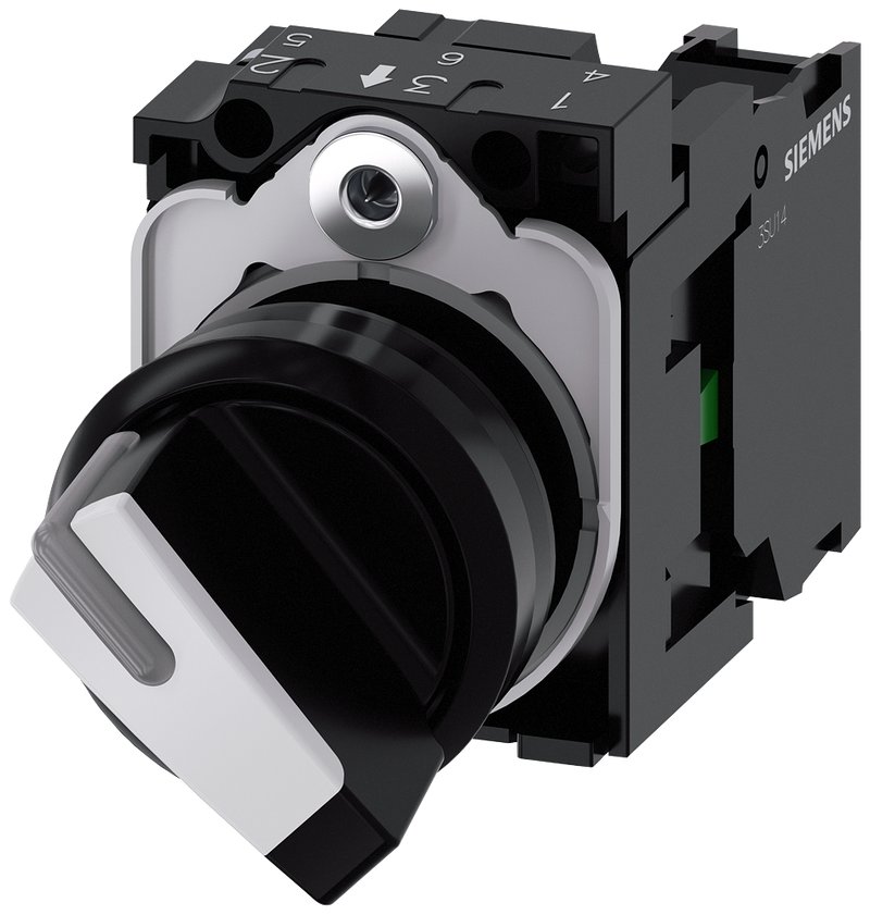 SIEMENS 3SU1100-2BF60-1BA0 Toggle switch, illuminable, 22 mm, round, plastic, black, white, 1 NO