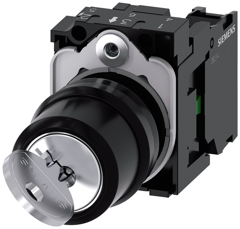 SIEMENS 3SU1100-4BF11-1BA0 Key-operated switch RONIS, 22 mm, round, plastic, key removal O+I, 1 NO