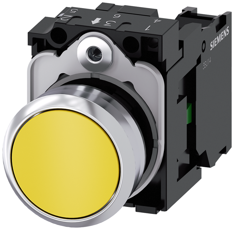 SIEMENS 3SU1150-0AB30-1BA0 Pushbutton, 22 mm, round, metal, high gloss, yellow, button, 1 NO